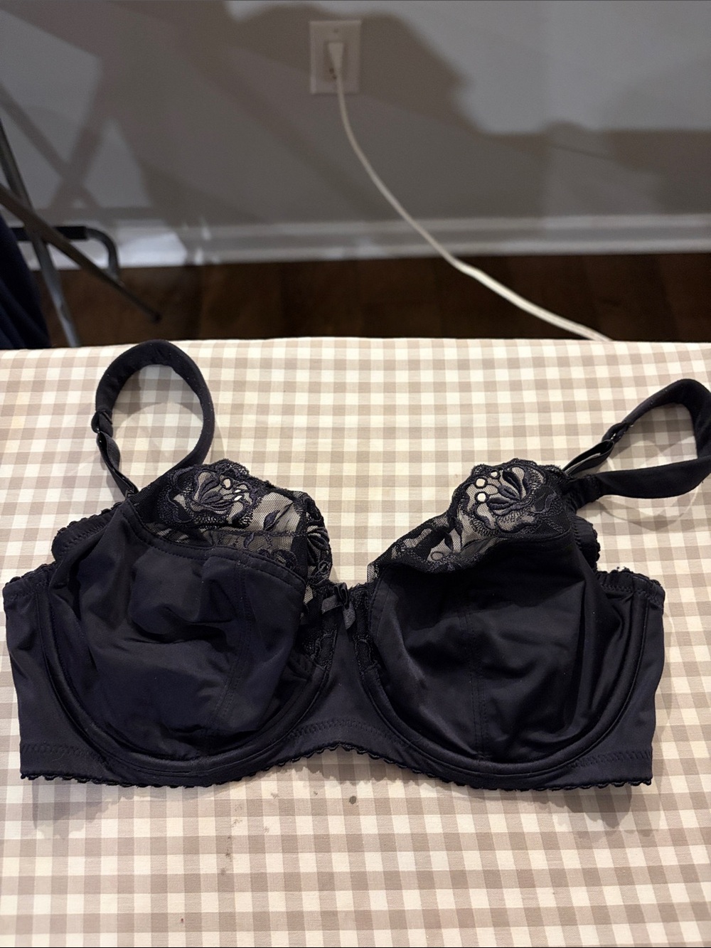 Black Lace Underwire Bra with Sheer Floral Accents